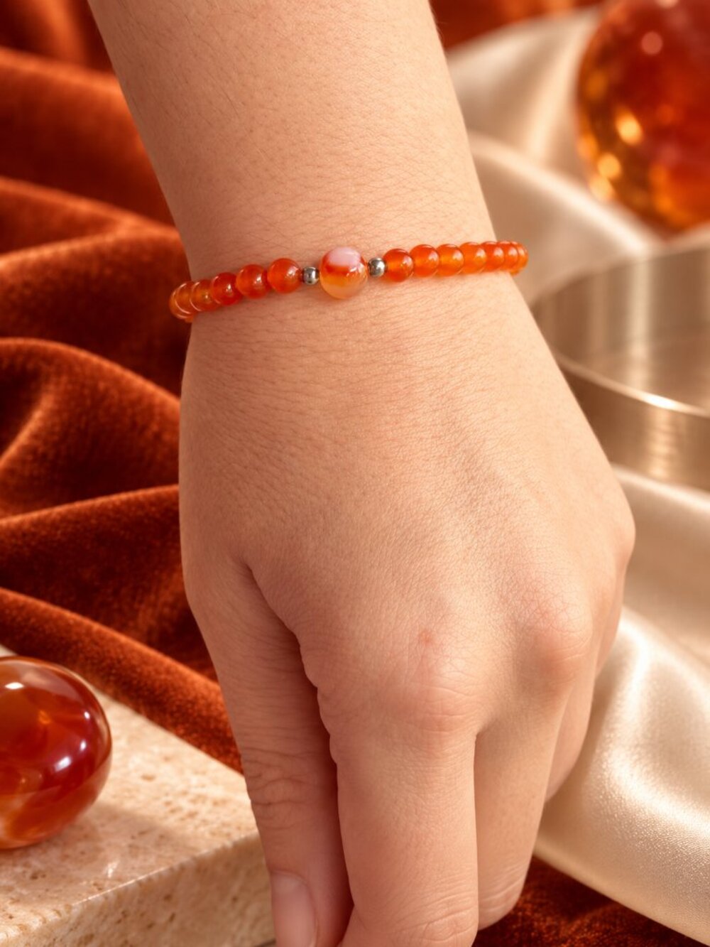 Natural Carnelian Stretch Bracelet | Handmade | 7"
